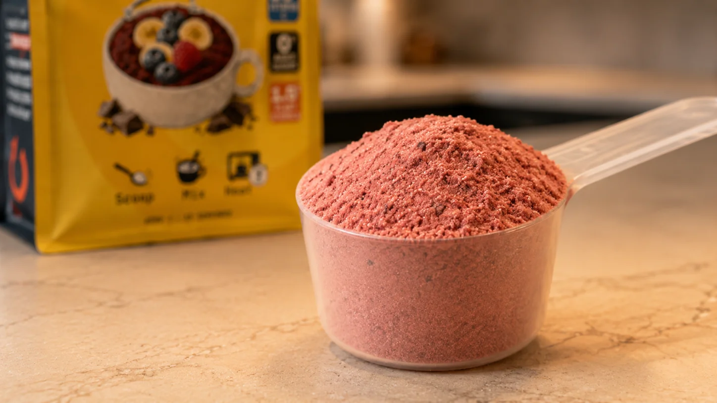 Step 1 — one scoop of Repeat into your mug. 30 seconds.