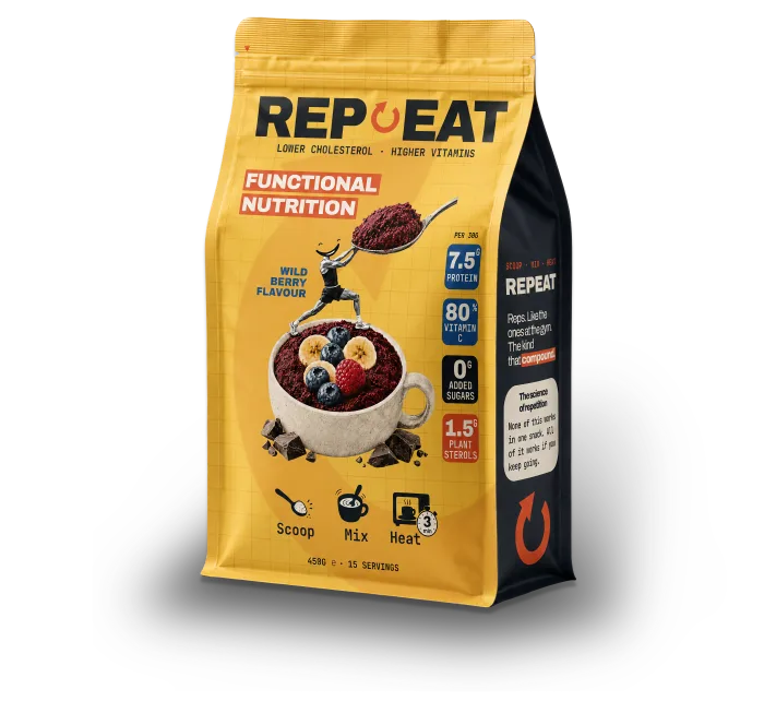 Repeat — the daily snack that lowers your cholesterol and ups your vitamins and minerals. Ready in 3 minutes.